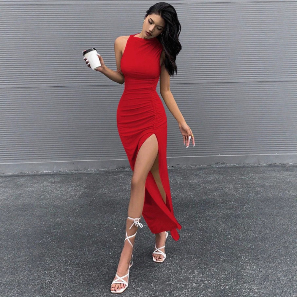 H&M Fall Winter Halter Neck Slit Dress Sexy Slimming Elegant